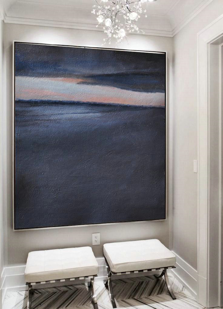 Hand Painted Extra Large Abstract Painting,Oversized Abstract Landscape Painting,Abstract Oil Painting,Black,Dark Blue,Gray.etc